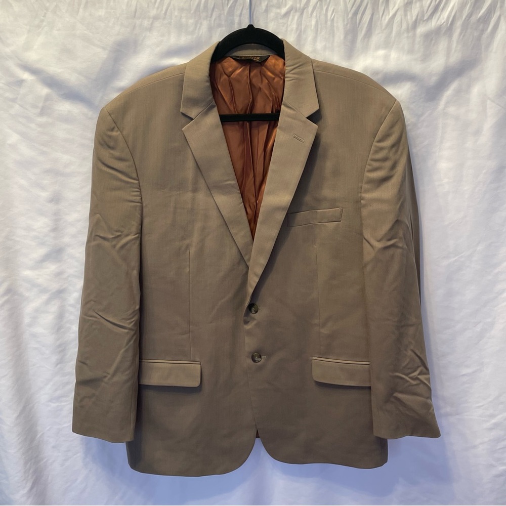 Jos A Bank Joseph 46R Slim Fit Blazer Sports Coat Wool‎ Tan Khaki Suit Jacket